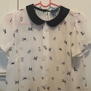 Cute short sleeve blouse with dog print